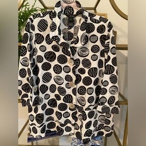 Ali Miles linen blend black and white dotted print button tunic sz M like new